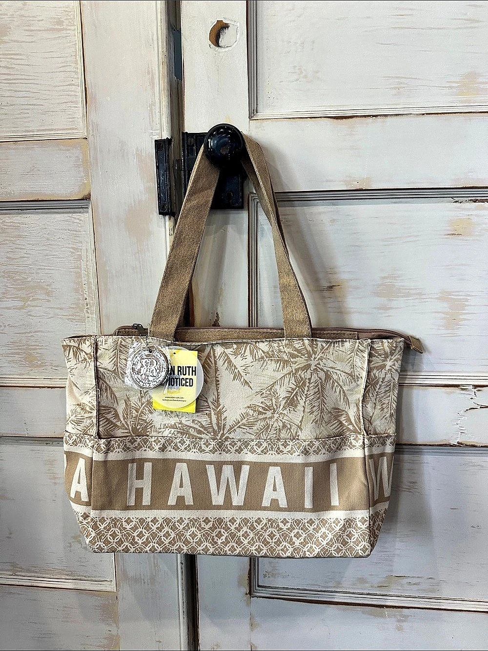 Robin Ruth Hawaii Aloha Tote Bag Beige & Brown